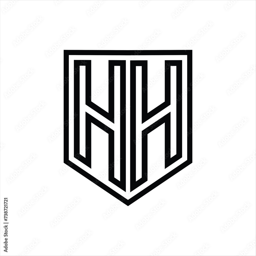 HH Letter Logo monogram shield geometric line inside shield isolated style design HH Letter Logo monogram shield geometric line inside shield isolated style design
