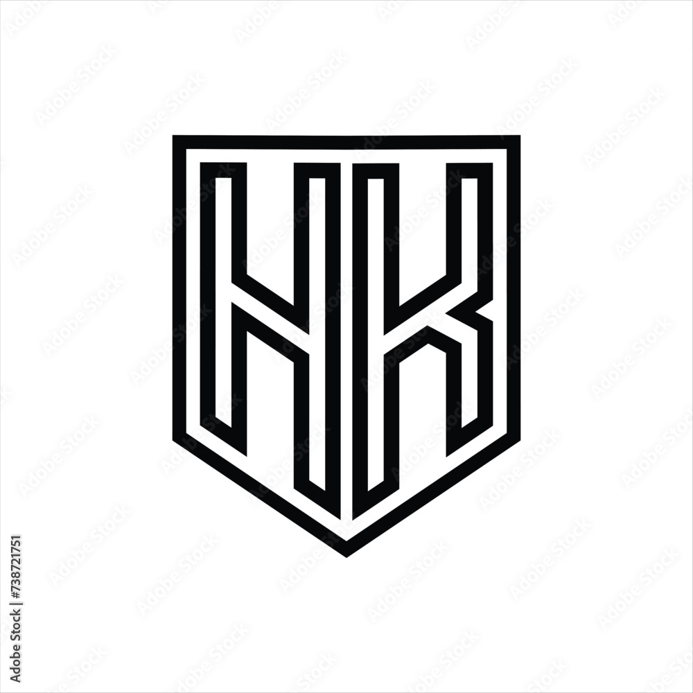 HK Letter Logo monogram shield geometric line inside shield isolated style design HK Letter Logo monogram shield geometric line inside shield isolated style design