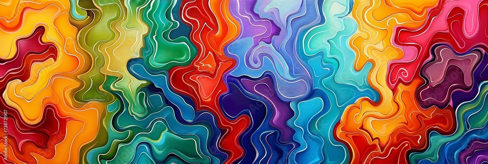 Vibrant Abstract Painting with Flowing Colorful Waves, Artistic Background for Creativity and Design Concepts