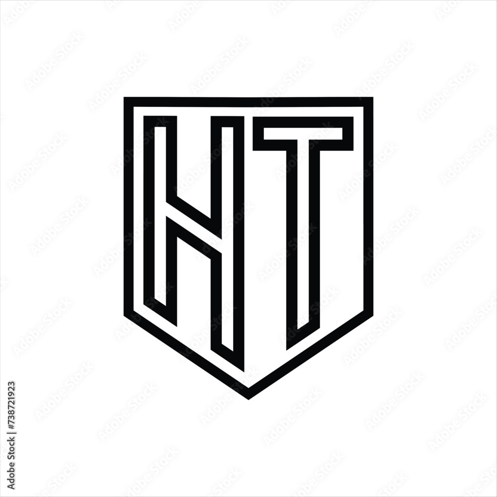 HT Letter Logo monogram shield geometric line inside shield isolated style design HT Letter Logo monogram shield geometric line inside shield isolated style design