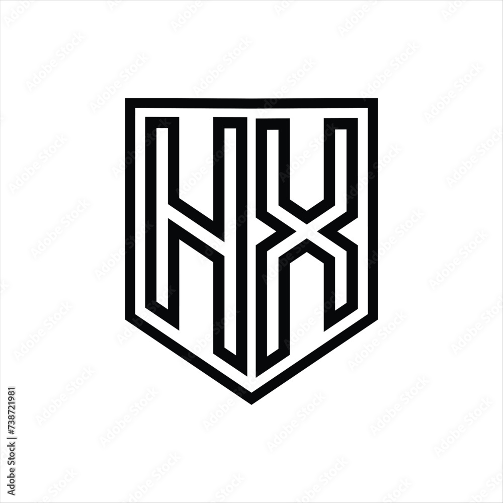 HX Letter Logo monogram shield geometric line inside shield isolated style design HX Letter Logo monogram shield geometric line inside shield isolated style design