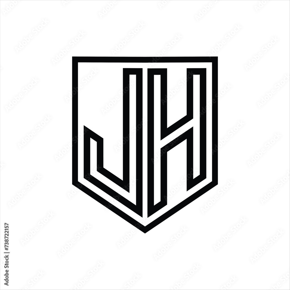 JH Letter Logo monogram shield geometric line inside shield isolated style design