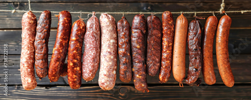 Assorted Types of Sausages Hanging on a Line