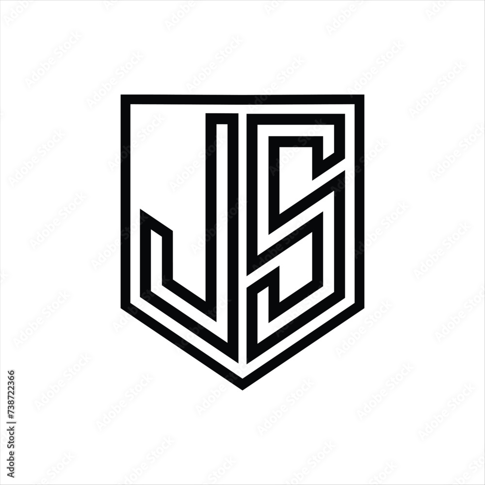JS Letter Logo monogram shield geometric line inside shield isolated style design JS Letter Logo monogram shield geometric line inside shield isolated style design