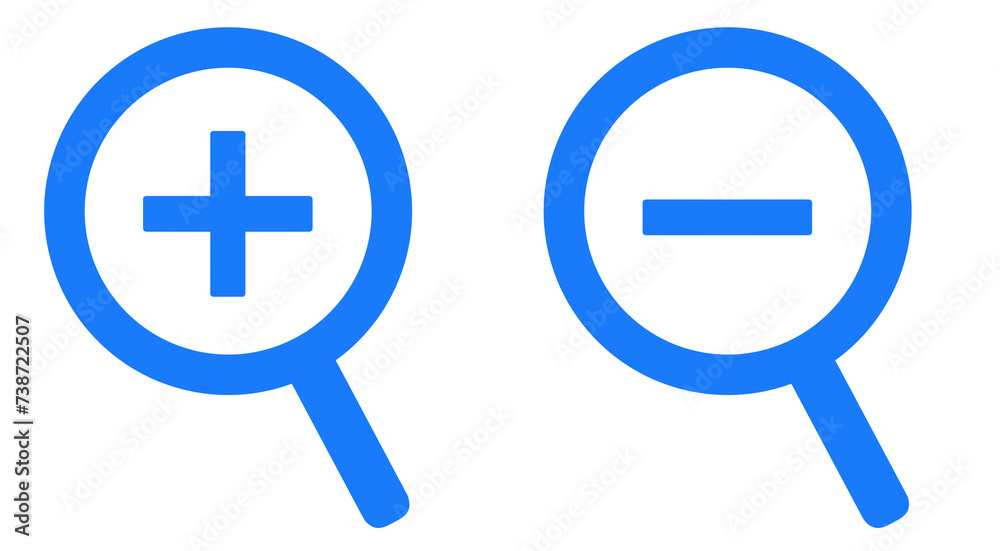 Fototapeta premium 青色｜拡大と縮小の虫眼鏡アイコン
