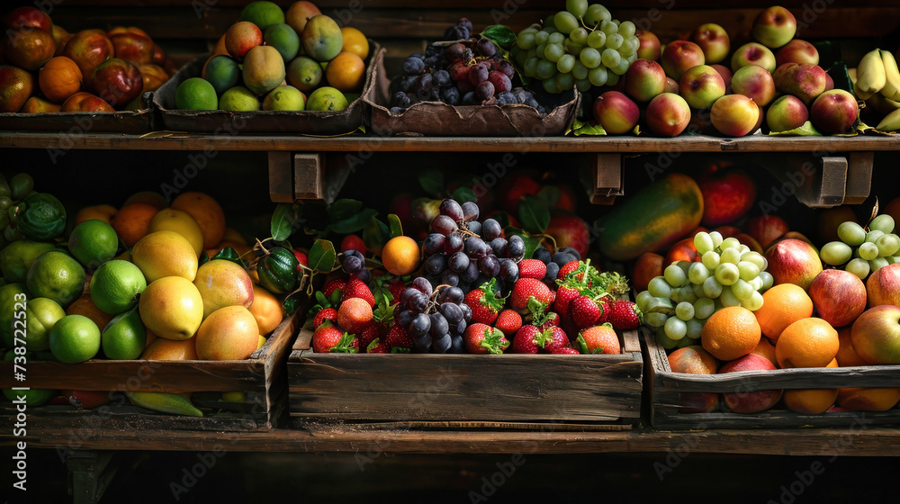 Painting of Assorted Fruits Displayed on a Shelf Painting of Assorted Fruits Displayed on a Shelf