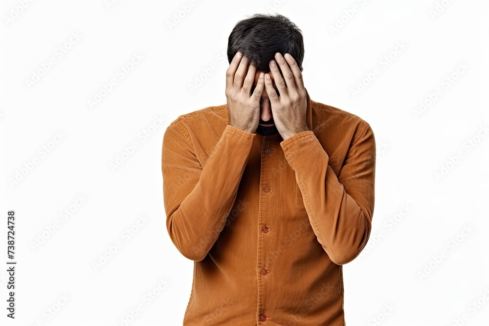 Troubled unhappy man frowning, feeling sad and distressed Troubled unhappy man frowning, feeling sad and distressed