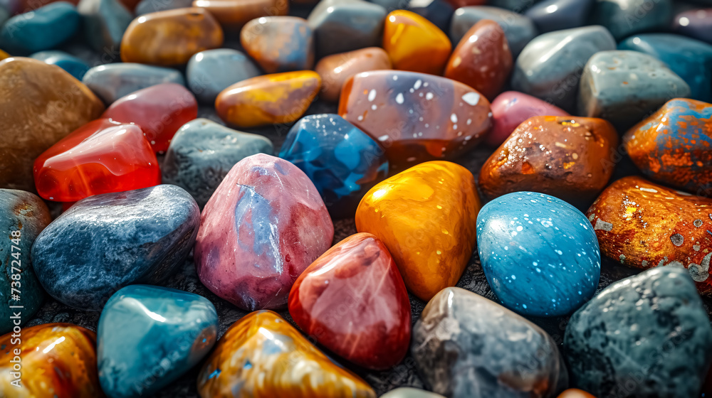 colorful stones on the ground as a background, nature series. Colorful pebble stones in water with reflection. colorful stones on the ground as a background, nature series. Colorful pebble stones in water with reflection.