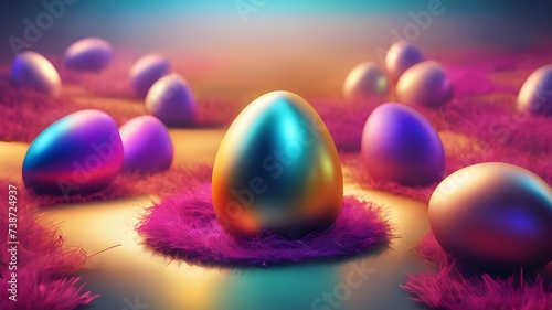 Happy easter background in digital tech style. Concept for greeting card with bunny and easter egg. Futuristic vector illustration with light effect