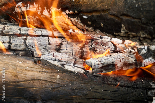 A closeup shot of burning firewood. 