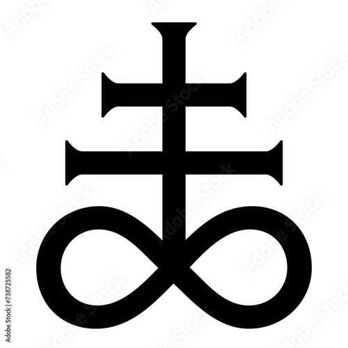 Leviathan Satan Cross, black and white silhouette illustration of alchemical symbol for brimstone black sulfur symbol