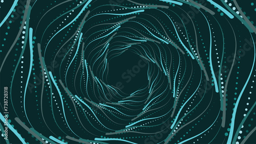 Abstract spiral dotted urgency vortex style round deep data cycle creative background.