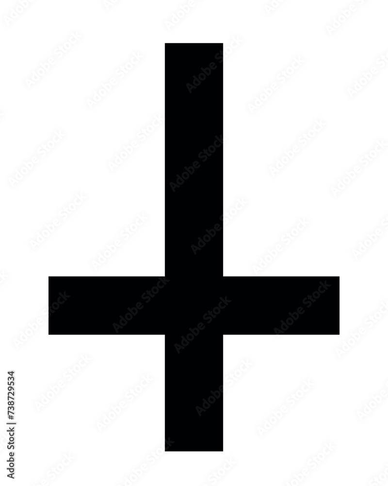 Cross of Saint Peter, black and white vector silhouette illustration of inverted upside down Christian or anti-Christian and Satanic symbol, isolated on white background