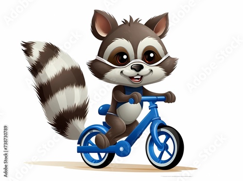Raccoon riding a bike on a white background, Generative AI illustrations.