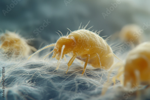 Dust mites that cling to fabric cause allergies.Dust mites that cling to fabric cause allergies. photo
