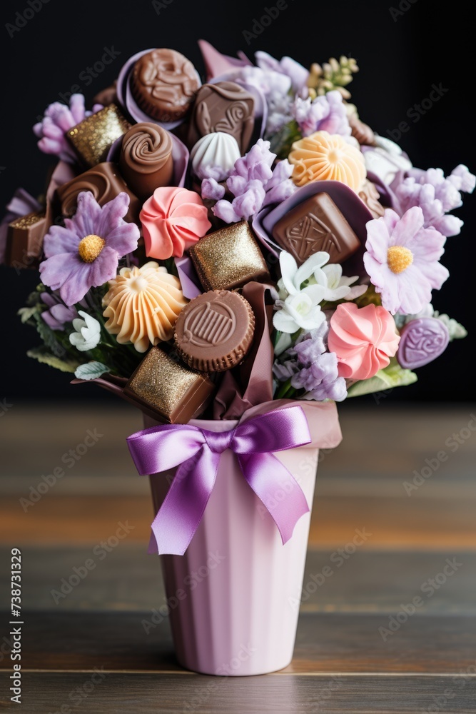 chocolate easter bouquet with ribbon. ai generated chocolate easter bouquet with ribbon. ai generated