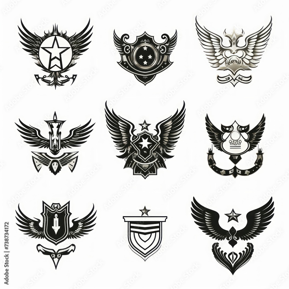 Heraldic wings icon set Heraldic wings icon set
