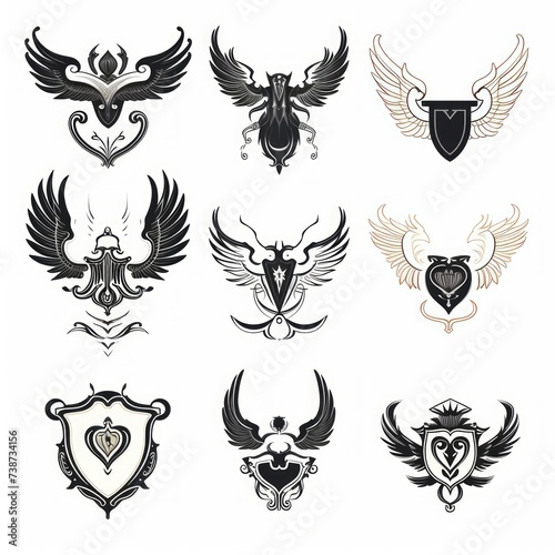 Heraldic wings icon set
