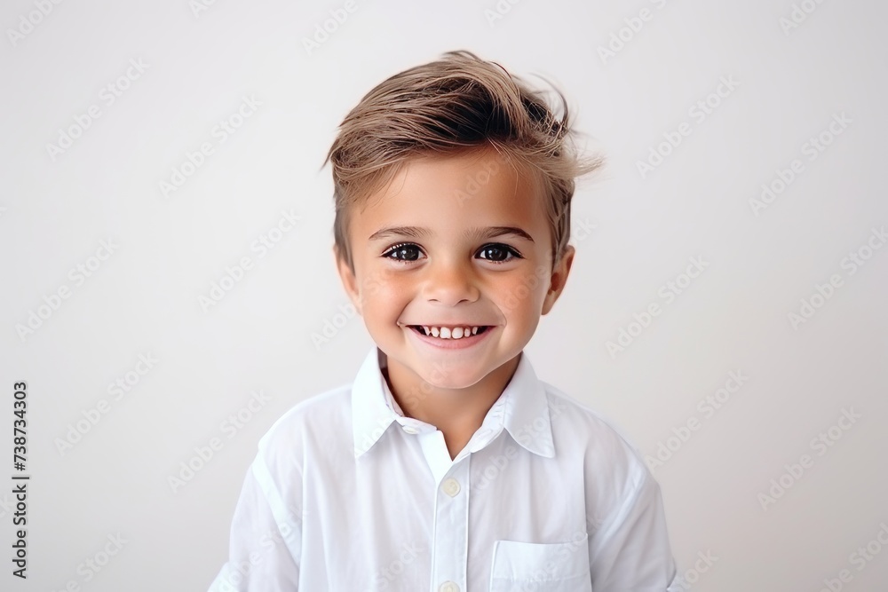 Portrait of a cute little boy in a white shirt on a gray background Portrait of a cute little boy in a white shirt on a gray background
