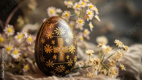 Painted easter egg with a golden cross