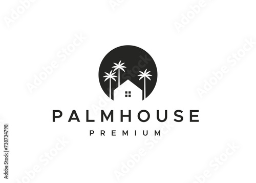Palm house logo, Palm house and wave logo design 