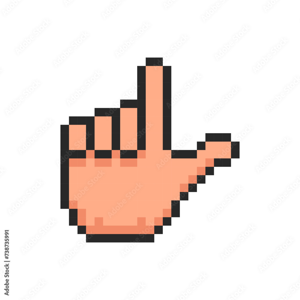 Pixel hand, hand gesture in the form of a pistol symbol. Pixel hand, hand gesture in the form of a pistol symbol.
