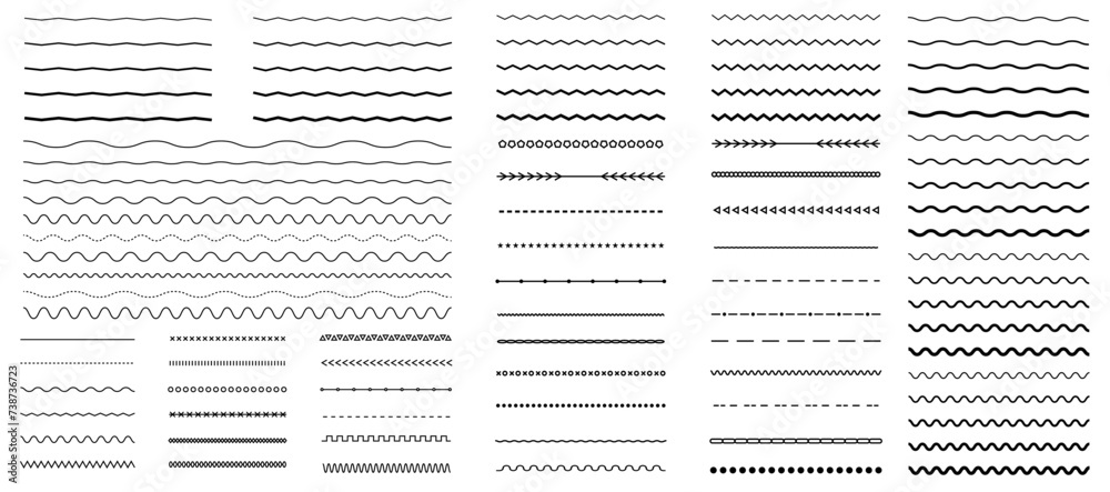Set of vector line border. Lines, waves, zigzag, borders.  Geometric vintage line collection. Doodle design. Vector illustration