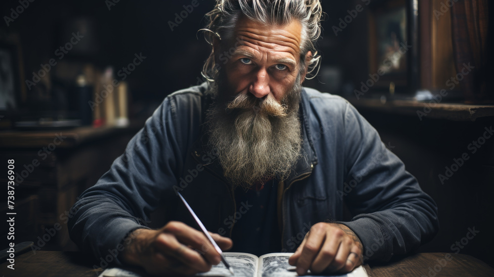 A Man Expressing His Creativity with a Sketchbook and a Pencil A Man Expressing His Creativity with a Sketchbook and a Pencil