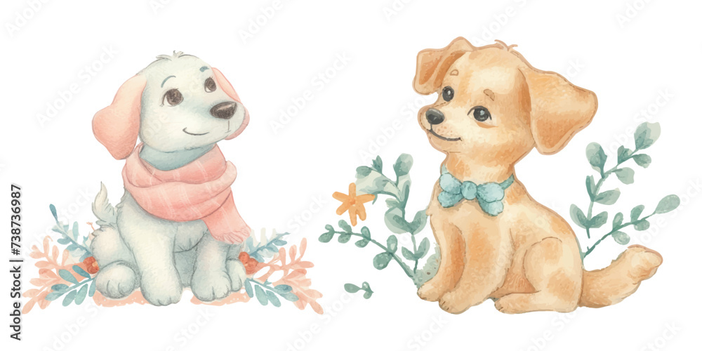 cute dog soft watercolour vector illustration cute dog soft watercolour vector illustration