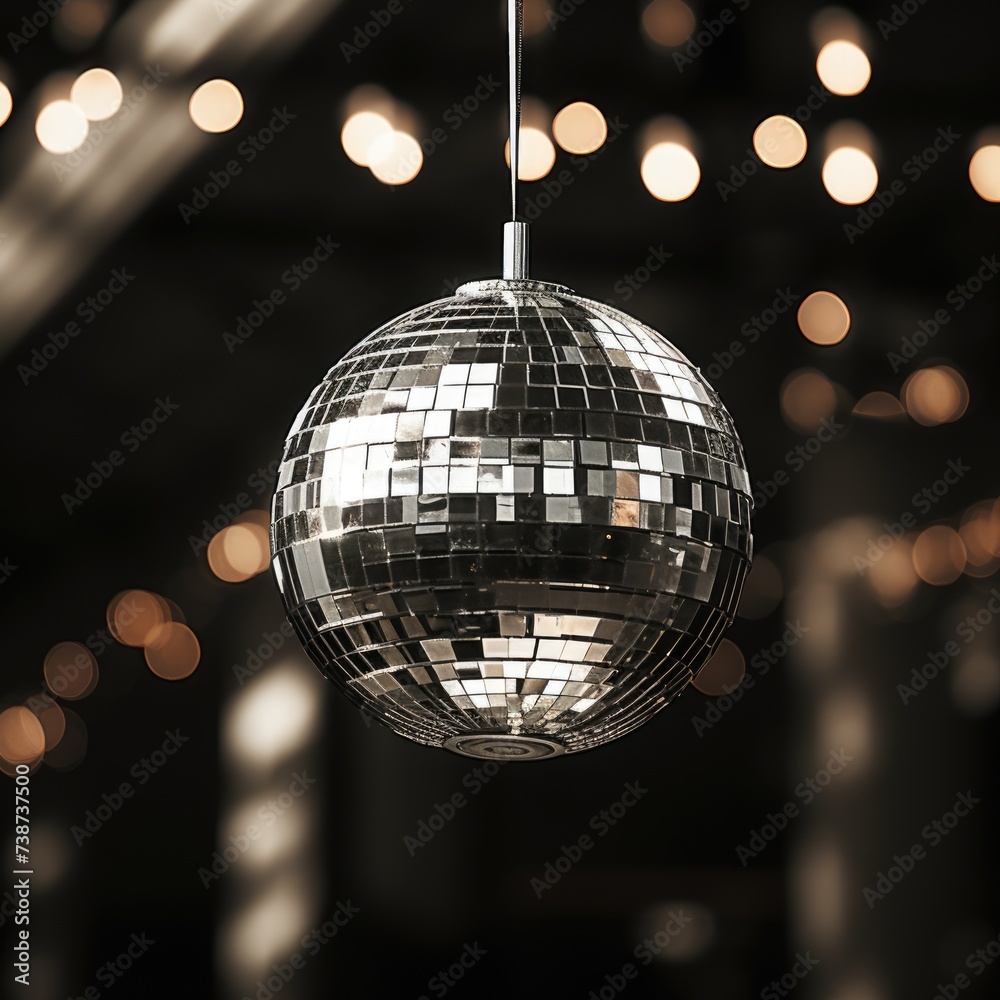 Obraz premium Disco ball with bright rays, night party background. ai generated