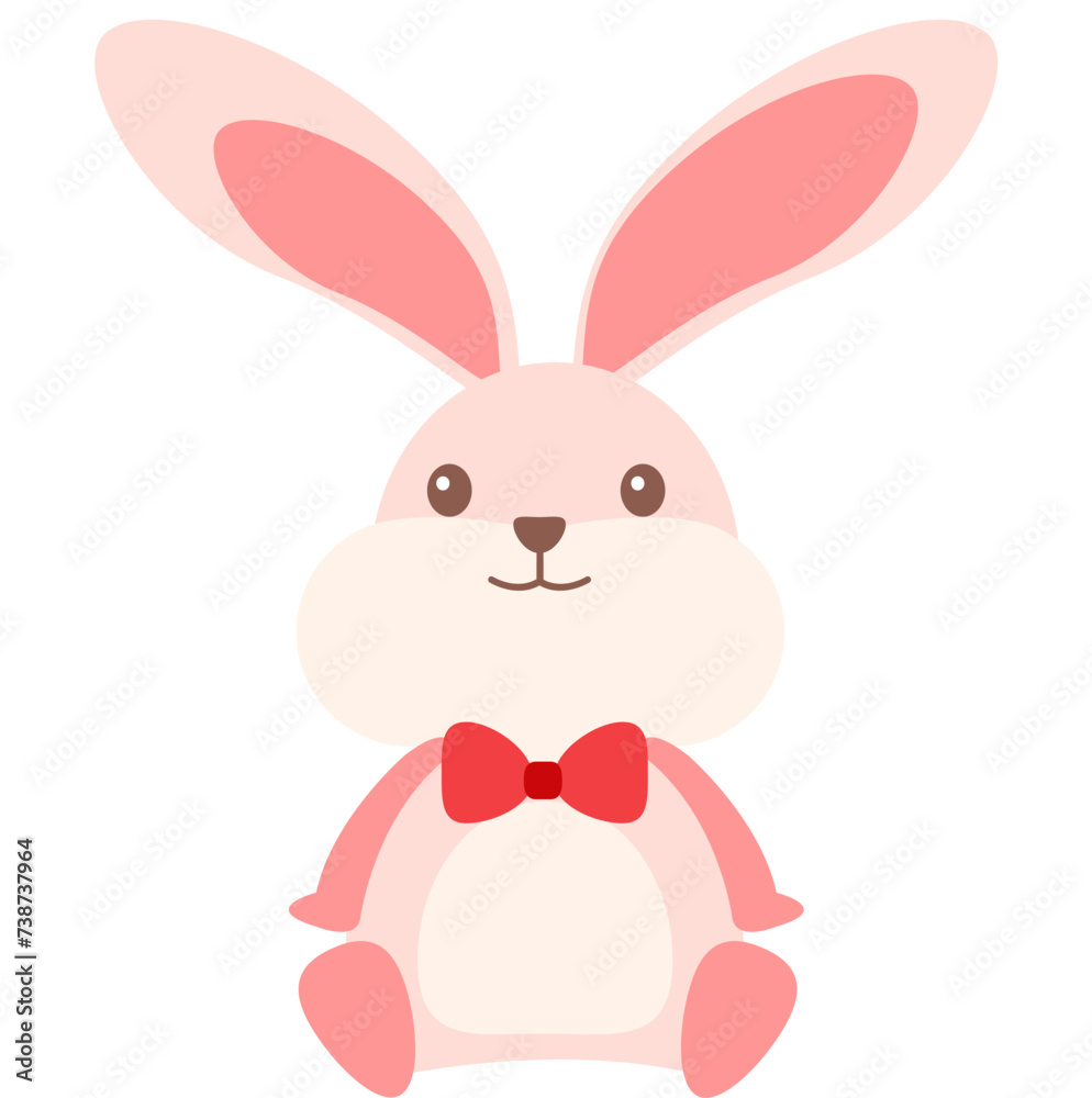 Pink rabbit cartoon character tied with a red bow Vector illustration Pink rabbit cartoon character tied with a red bow Vector illustration