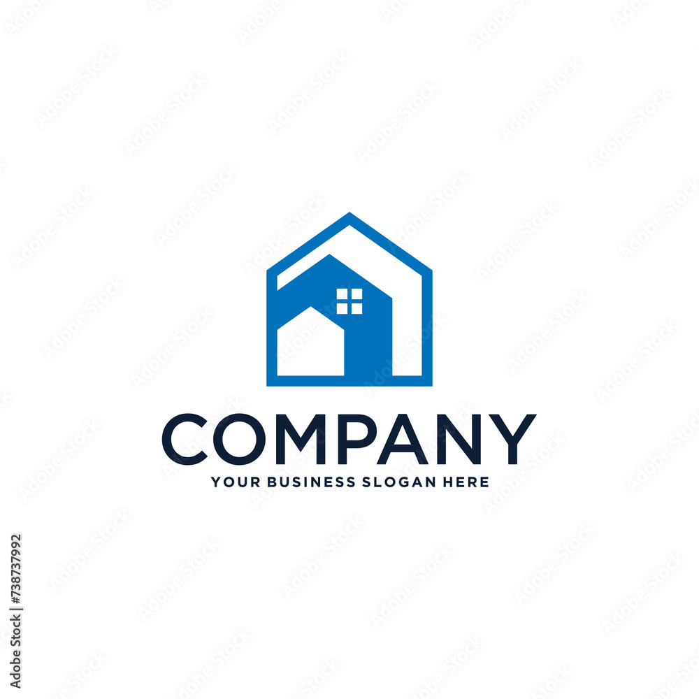 real estate logo design with building and house