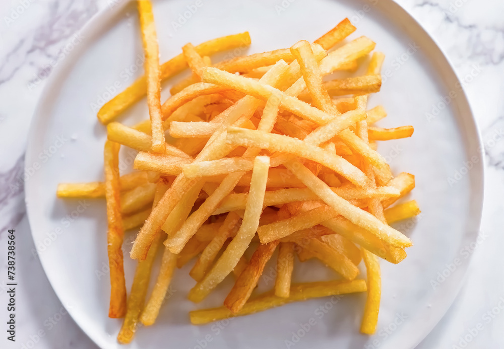 French Fries Crinkle Cut, cutout minimal isolated on plate, white background. Homemade french fries for sale, package, advert, close up, selective focus French Fries Crinkle Cut, cutout minimal isolated on plate, white background. Homemade french fries for sale, package, advert, close up, selective focus