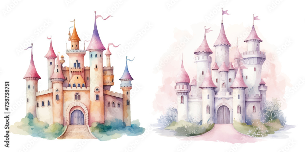 watercolor of castle vector illustration