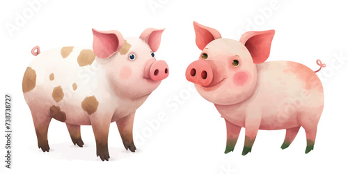 chubby pig watercolor vector illustration