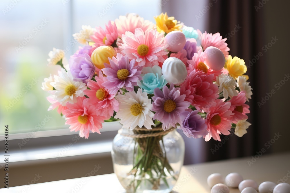 easter bouquet with flowers and eggs. ai generated easter bouquet with flowers and eggs. ai generated
