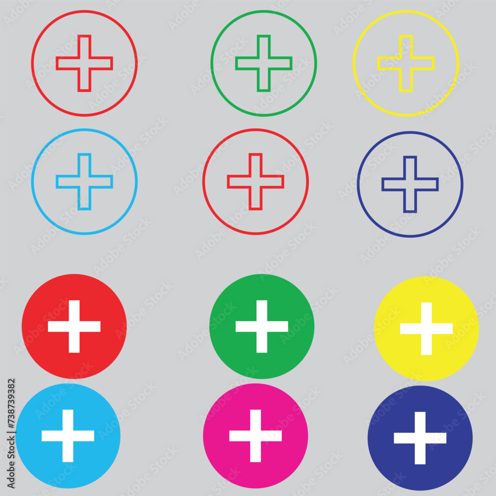 Add icon vector. Plus sign symbol in trendy flat style. Set elements in colored icons. Medical cross vector icon illustration isolated on white background Add icon vector. Plus sign symbol in trendy flat style. Set elements in colored icons. Medical cross vector icon illustration isolated on white background