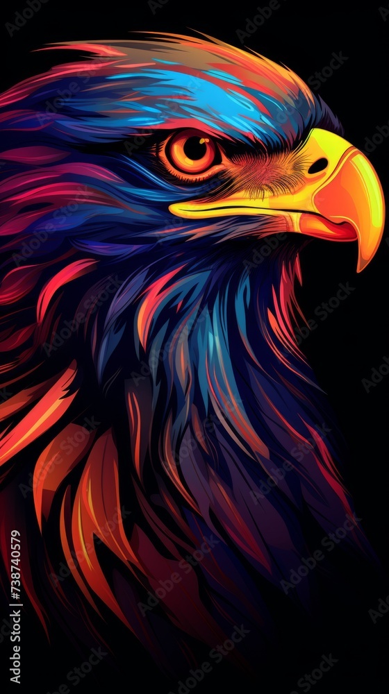 Fototapeta premium Colorful Eagle Face on Black Background. Generative AI