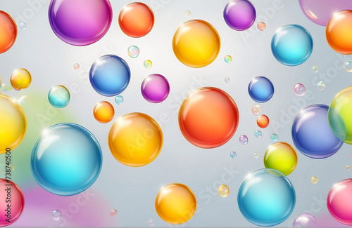 many realistic rainbow soap bubbles on a light background. Transparent multi-colored soap bubbles. illustration.