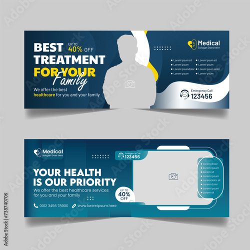 Medical healthcare facebook cover design, Hospital business promotional social media marketing template, Multipurpose web banner set