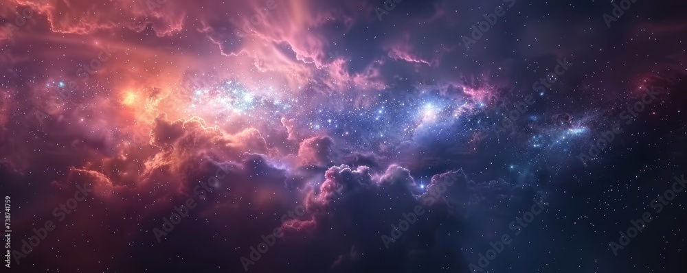 Fototapeta premium Starry night sky with colorful clouds capturing vastness of universe and beauty of astronomy cosmic spectacle showcasing nebulae constellations and infinite expanse of space science and art in display