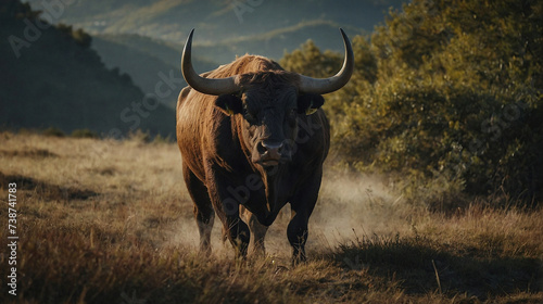 A giant bull with long horns