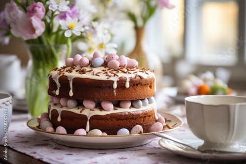 Easter cake in rustic kitchen. ai generated