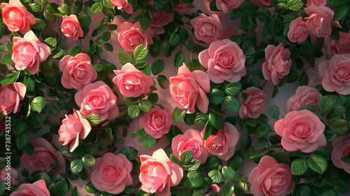 bunch of beautiful pink roses that are on a wall for background.