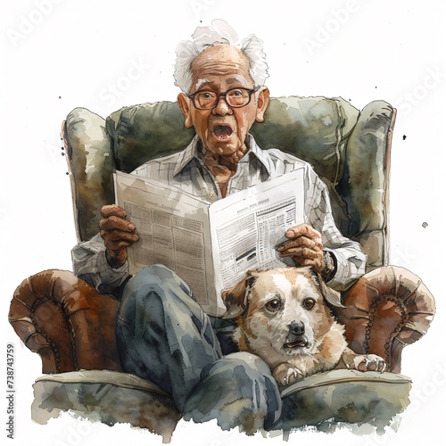 Shocked Man Reading Newspaper with dog