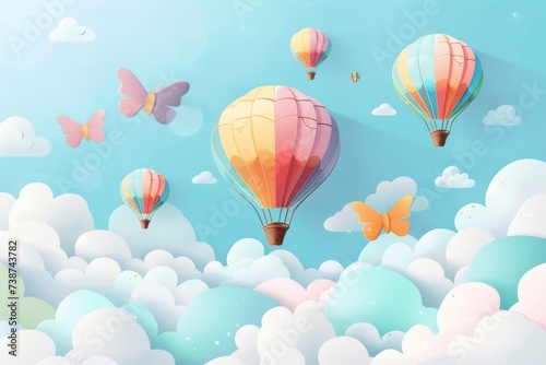 Wallpaper Mural Floating gracefully amidst the clouds, a vibrant hot air balloon drifts alongside a kaleidoscope of butterflies, transporting us to a dreamy world above Torontodigital.ca