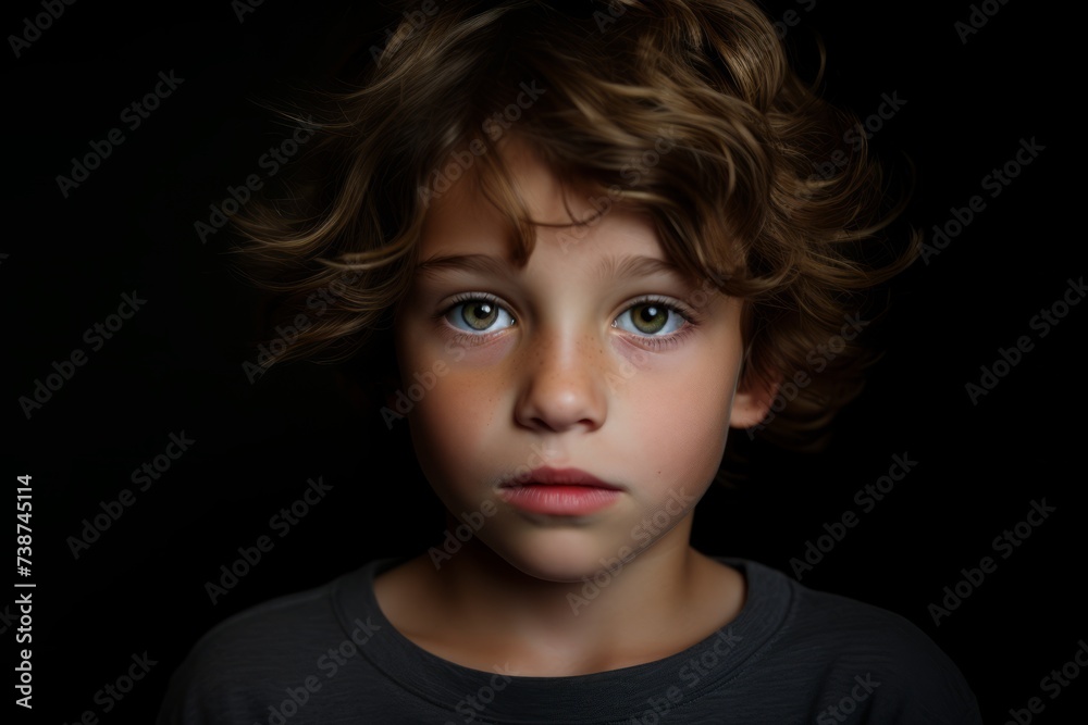 Portrait of a little boy with curly hair on a black background Portrait of a little boy with curly hair on a black background