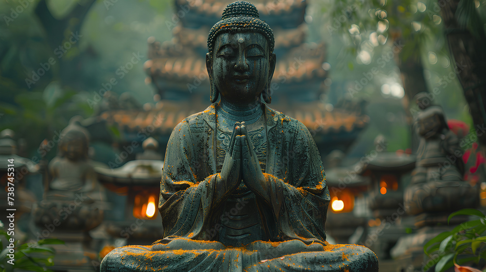 Buddha statue on the background of a wild forest