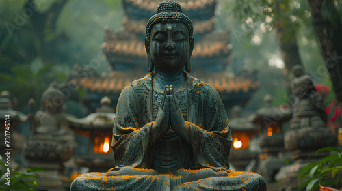 Buddha statue on the background of a wild forest