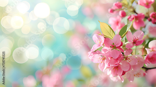 The spring background is blurred, festive spring wallpaper with flowers.